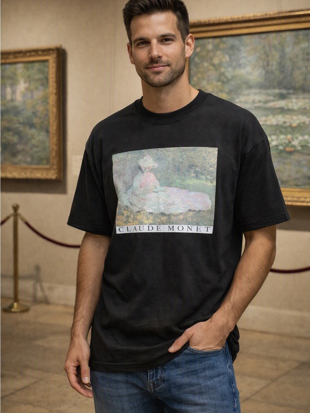 Claude Monet The Reader Black Unisex Graphic Short Sleeve Tee Shirt size XL